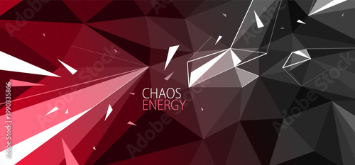 Chaos energy dynamic vector abstract background, low poly surface with decay elements particles in motion, triangular geometric abstraction, 3D art.