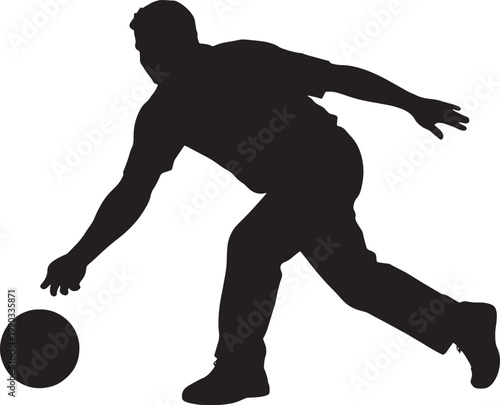 A black silhouette of a man bowling