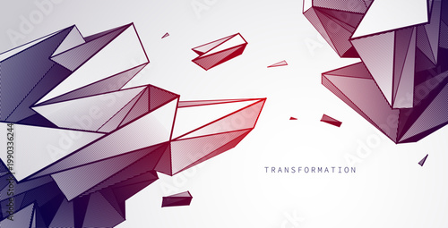 Transformation driven by tension and contrast. Sharp geometric fragments collide and break structure, expressing decisive change, conflict and critical transition moments.