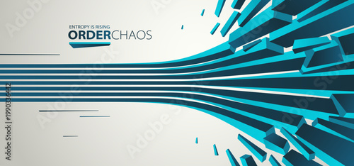 Chaos and order vector concept abstract background with lines explosion to debris in decay, 3D wallpaper with perspective lines going to chaos of destruction.