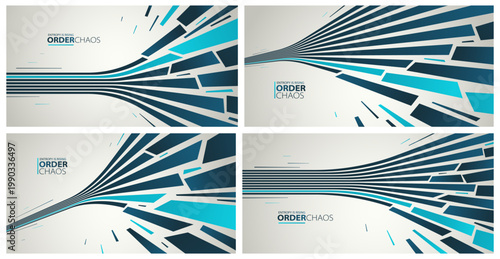 Chaos and order vector concept abstract background with lines explosion to debris in decay set, 3D wallpaper with perspective lines going to chaos of destruction.