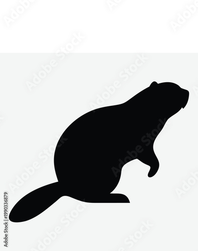A simple black silhouette of a beaver standing on its hind legs with its characteristic flat tail. Vector