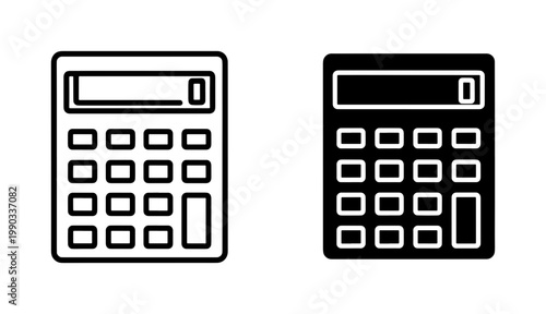 Calculator line and solid icon set for business math