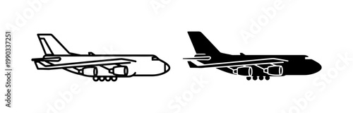 Cargo Airplane Silhouette and Outline Vector Set