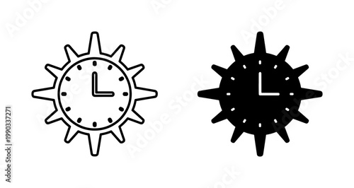 Sun Clock Icon Set Representing Summer Time and Daylight