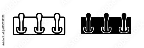 Wall Coat Rack Icon Set in Outline and Solid Style