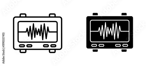 Schilderij op canvas Oscilloscope Screen Displaying Signal Waveform Vector Icons