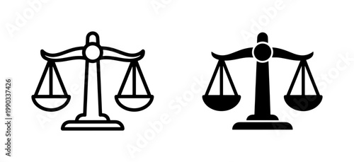 Justice Scales Icon Set in Outline and Solid Style