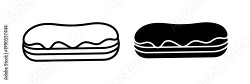 Eclair Pastry Outline and Silhouette Icon Set