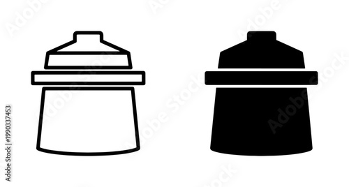 Cooking Pot Outline and Solid Silhouette Icon Set