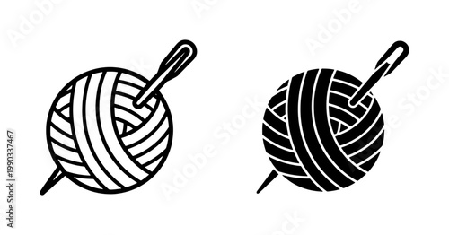Knitting Yarn Ball with Needle Icon Set