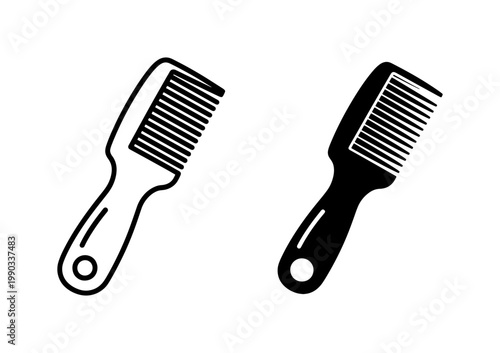 Hair comb icon set in black outline and solid style