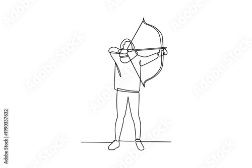 Simple continuous line draw of outdoor shooting sport. Sport activity minimalist concept, outdoor activity.