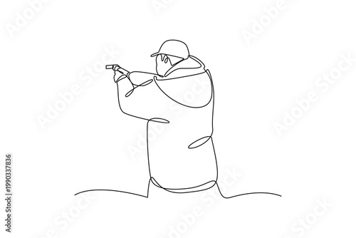 Simple continuous line draw of outdoor shooting sport. Sport activity minimalist concept, outdoor activity.