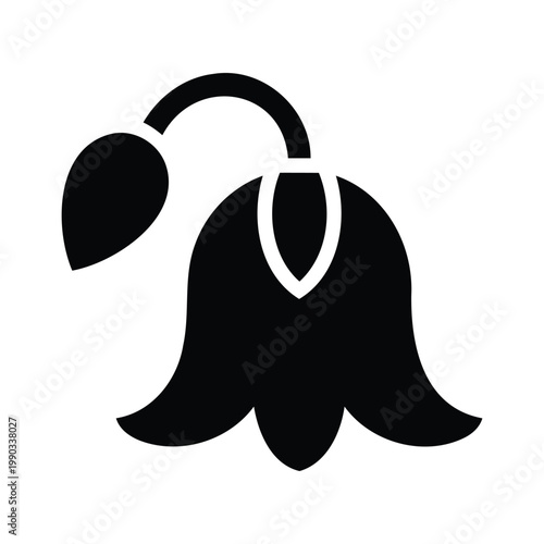 Black silhouette illustration of a drooping bellflower or lily of the valley