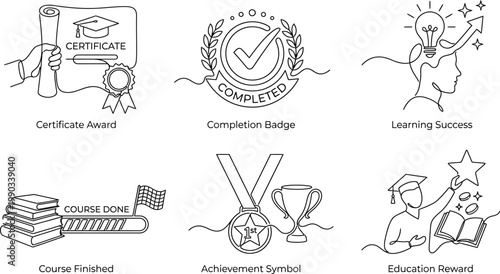 A collection of educational icons representing academic achievement and success AI, eps, png, jpg. transparent background.