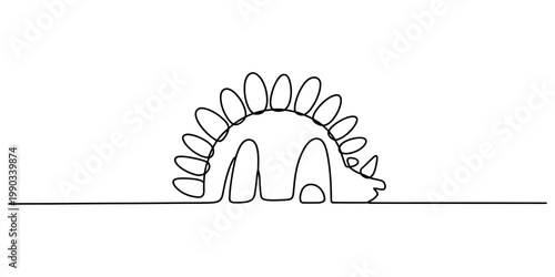 Continuous line drawing of a stegosaurus dinosaur silhouette in a minimalist style Vector, illustration