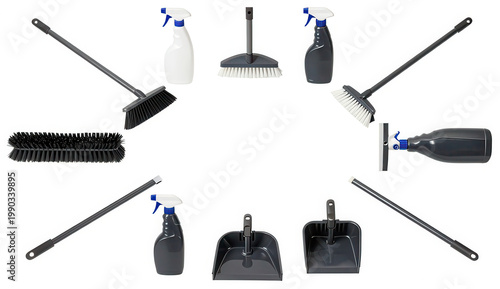 Cleaning set arranged in circle composition PNG