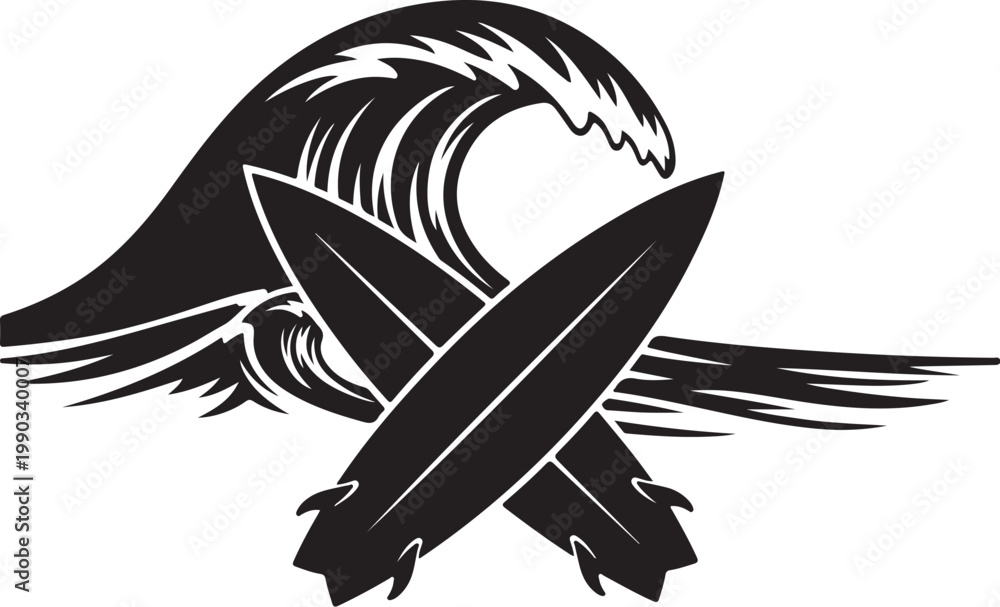 Fototapeta premium Surfboard Wave Silhouette Bundle
