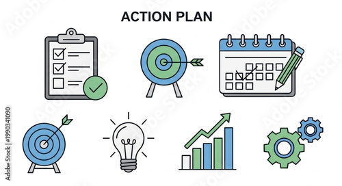 Action plan icons representing business goals and strategy.