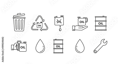 Set of industrial oil related icons and symbols.