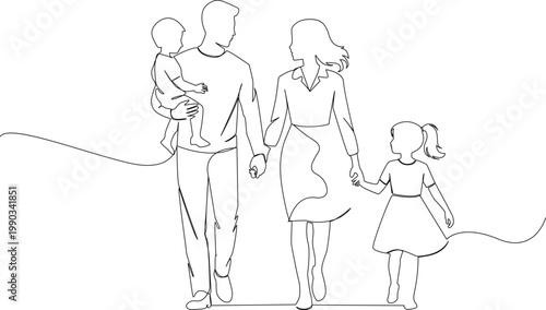 Continuous single line drawing of happy family hugging with father mother and son love concept