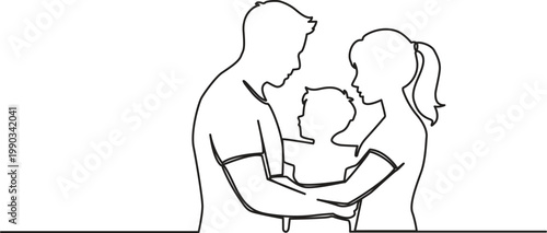 Continuous single line drawing of happy family hugging with father mother and son love concept