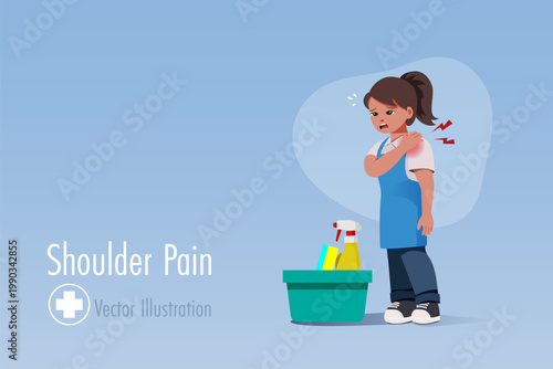 Shoulder pain, Maid working with shoulder injury from her work.