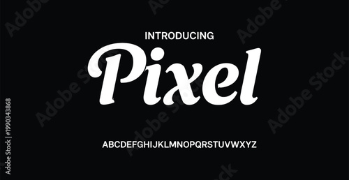 Introducing the new Pixel font style with uppercase alphabet letters on a black background