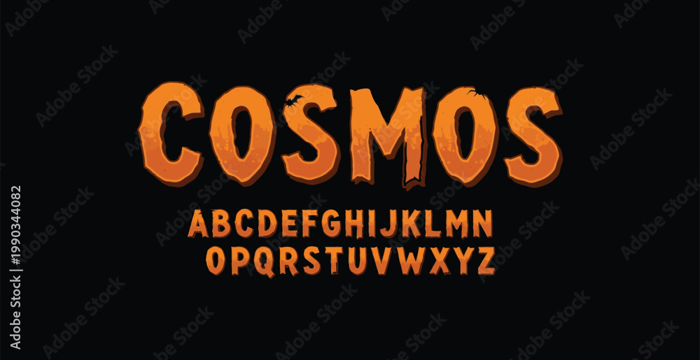 Fototapeta premium A stylized orange alphabet font with the word COSMOS on a black background