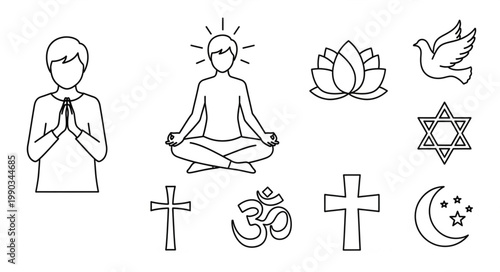 Collection of Religious Symbols and Spiritual Figures.