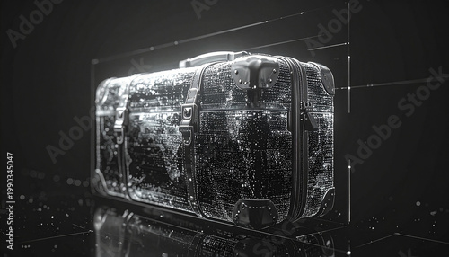 High-Tech Luggage Design: A cutting-edge, transparent piece of luggage is showcased, exuding a futuristic aesthetic with clean lines and a modern feel, perfect for the modern traveler.