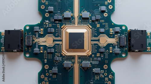 Close-up of a vibrant circuit board with intricate pathways and glowing components, showcasing the beauty of technology and innovation.