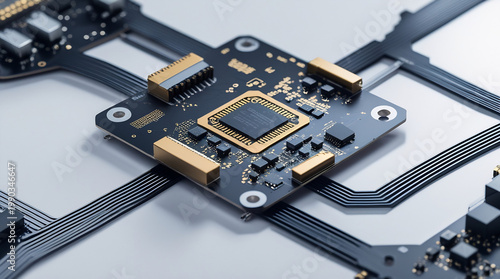 Close-up of a vibrant circuit board with intricate pathways and glowing components, showcasing the beauty of technology and innovation.