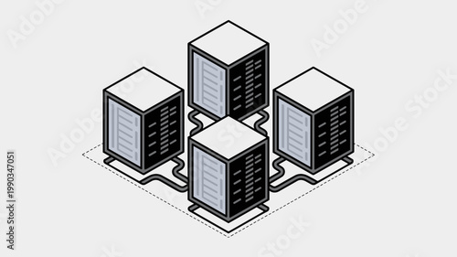 L-shaped modular server units in isometric depth – Great for system administration tools, server farm visualizations, or technology icons.