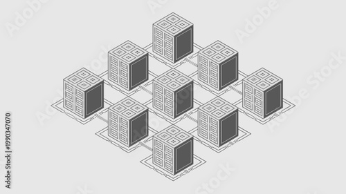 Systematic data center floor plan layout in grayscale – Suitable for enterprise technology, scalable infrastructure, or data security branding.