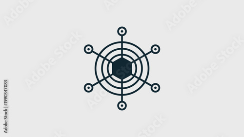 Radial symmetry quantum orbital and circuit icon – Suitable for scientific research, technology architecture, or digital innovation.