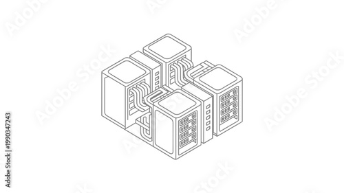 Technical server rack schematic with ventilation panels – Great for server room layout, hardware engineering, or computer systems.