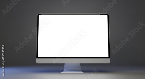 Modern computer monitor with blank white screen on a gradient gray background, blank screen for copy space, technology display