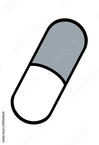 Gray and white capsule pill icon on white background