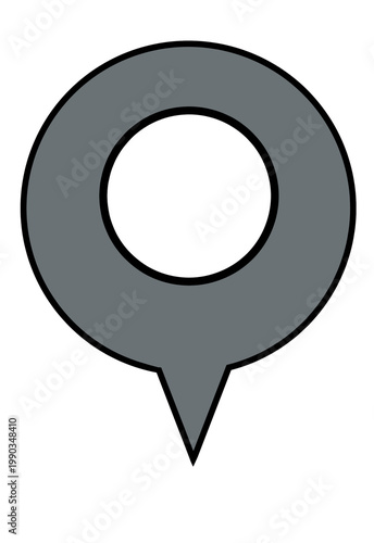 Gray map pin icon with black inner ring on white background