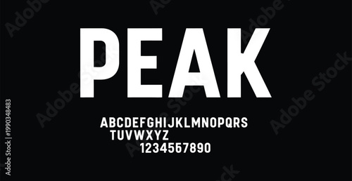 A bold white font display on a black background with alphabet and numbers