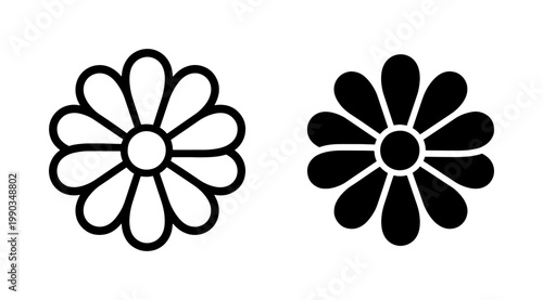Minimalist Daisy Flower Outline and Solid Black Icon Set