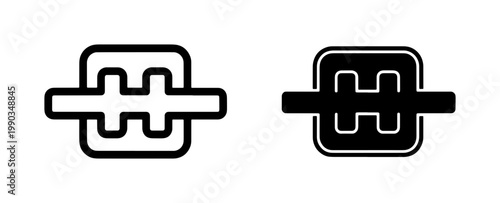 Dental Braces Orthodontic Bracket Line Icon Set