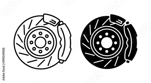 Car Brake Disc and Caliper Vector Icon Set