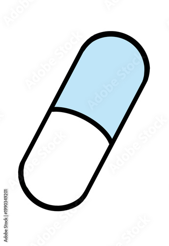 Light blue and white capsule pill icon on white background