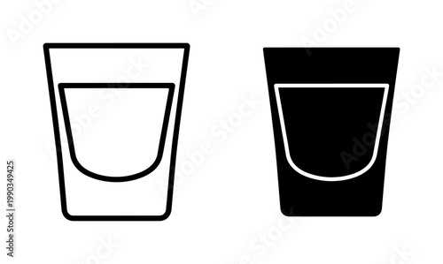 Minimalist Shot Glass Icon Set in Outline and Solid Style