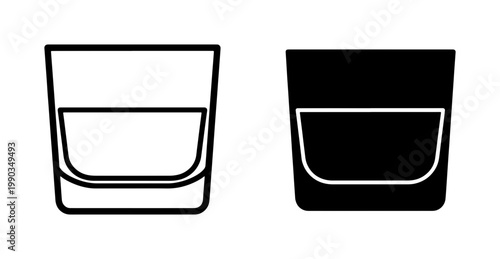 Whiskey Glass Outline and Silhouette Icon Set