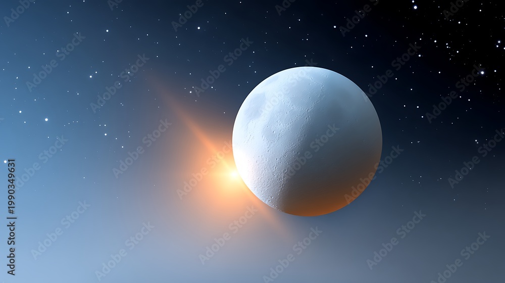 Obraz premium Celestial Sphere Illuminated by Distant Stellar Rays in Space