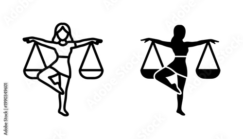 Woman Balancing Scales Icon Representing Justice and Equality